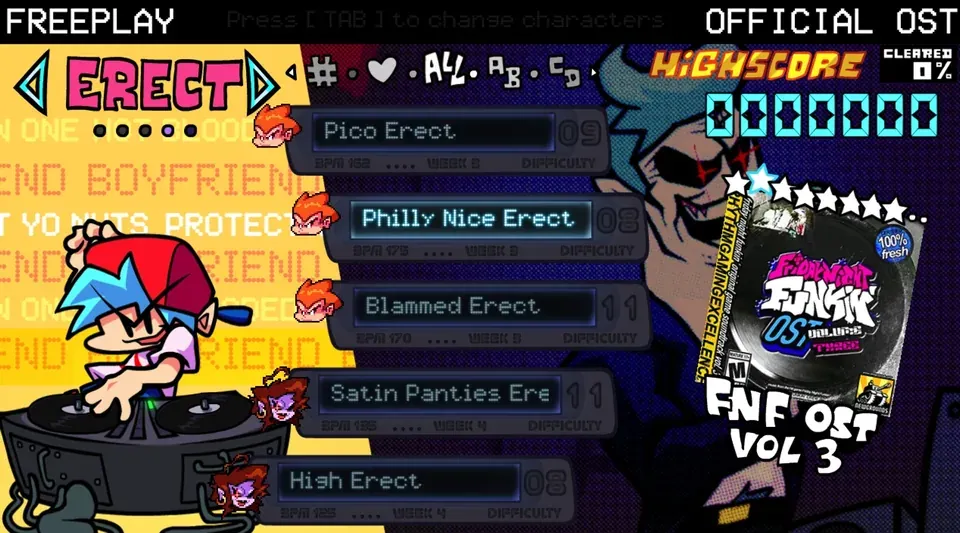 Freeplay 中切换到 Erect 难度后的界面